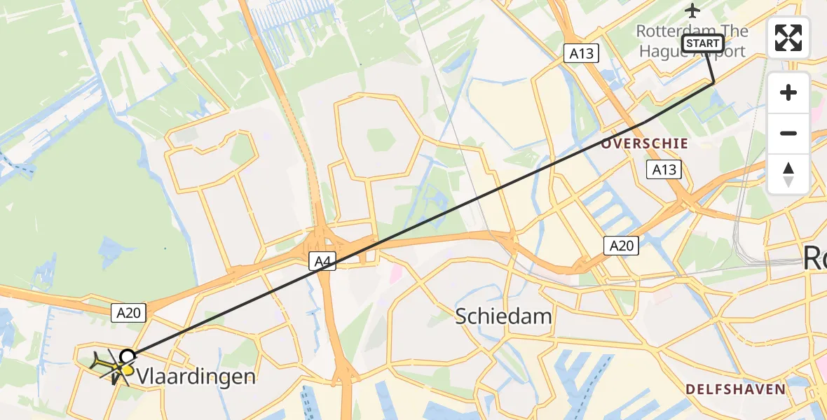 Routekaart van de vlucht: Lifeliner 2 naar Vlaardingen, Kleinpolderkade