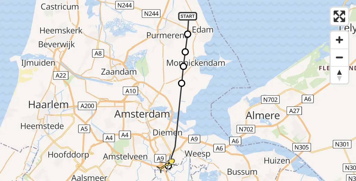 Routekaart van de vlucht: Lifeliner 1 naar Academisch Medisch Centrum (AMC), Purmer
