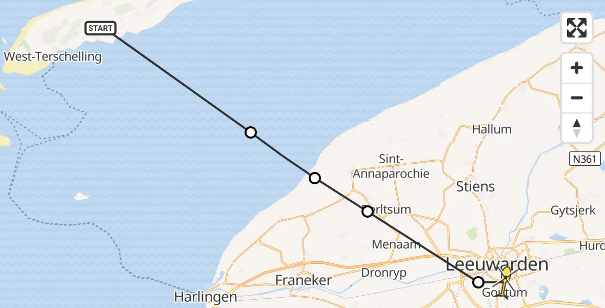 Routekaart van de vlucht: Ambulancehelikopter naar Leeuwarden, Legedyk