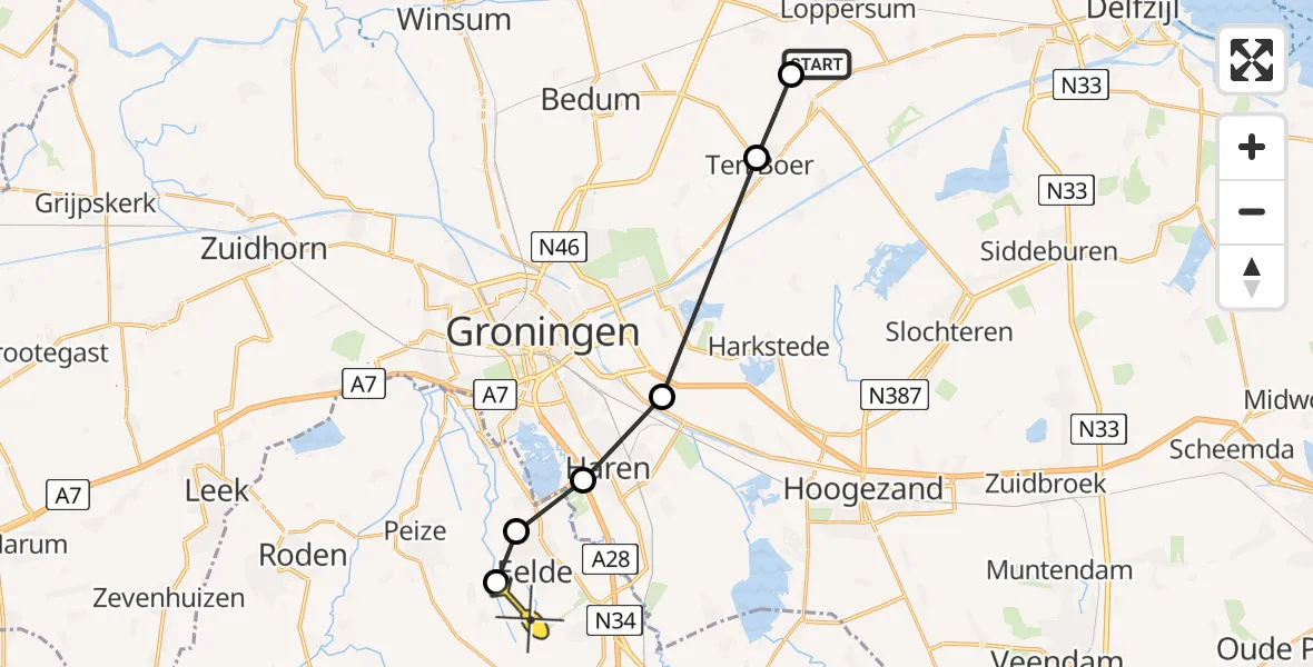 Routekaart van de vlucht: Lifeliner 4 naar Groningen Airport Eelde, Hemert