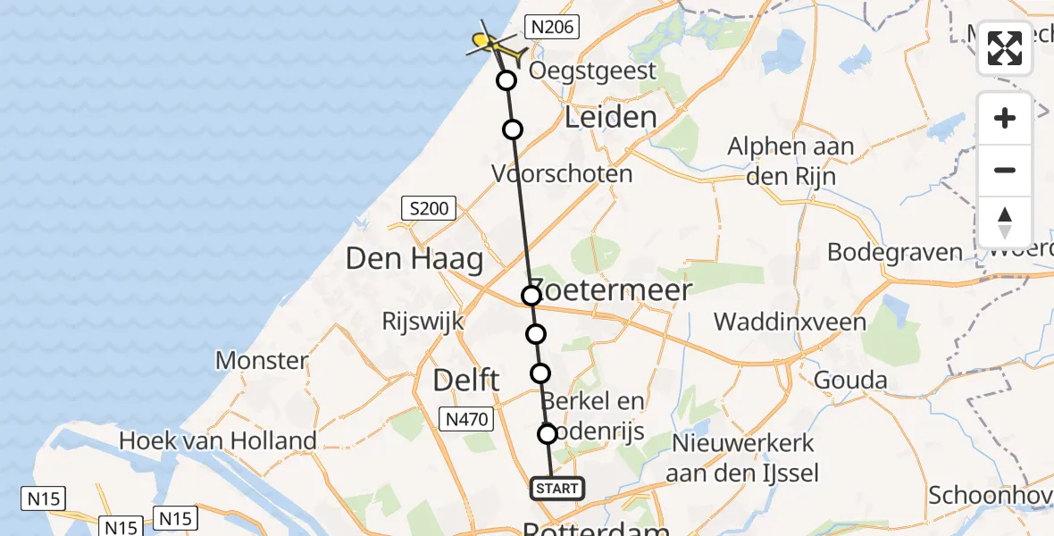 Routekaart van de vlucht: Lifeliner 2 naar Katwijk, Fornebubaan
