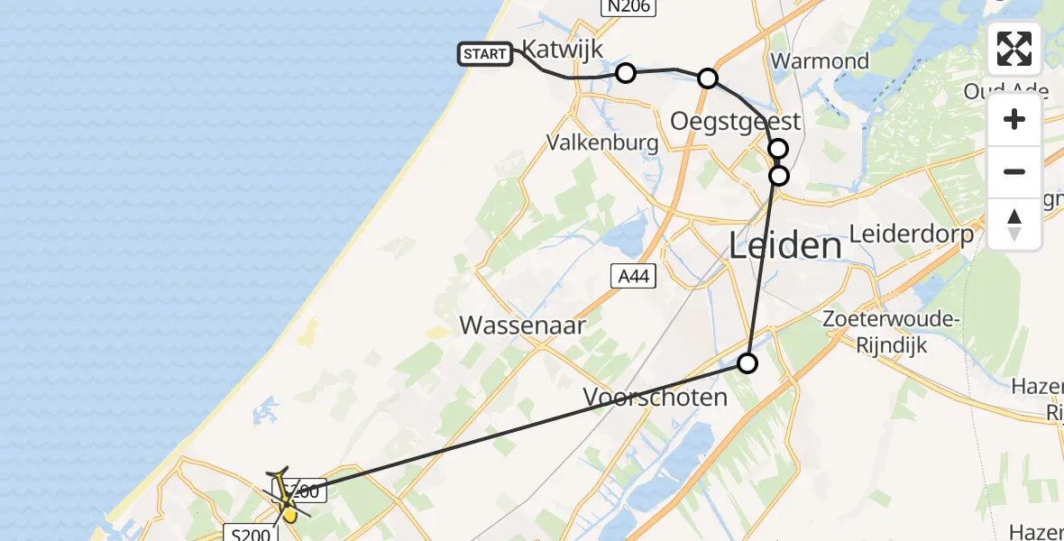 Routekaart van de vlucht: Lifeliner 2 naar Den Haag, Parklaan