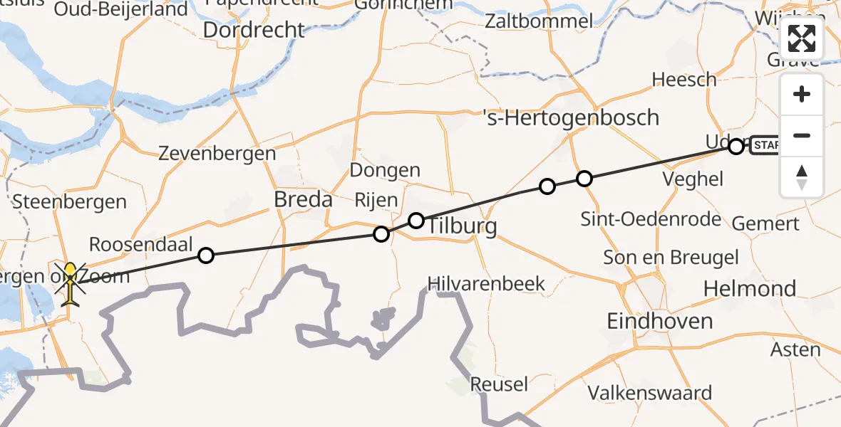 Routekaart van de vlucht: Lifeliner 3 naar Bergen op Zoom, Zeelandsedijk