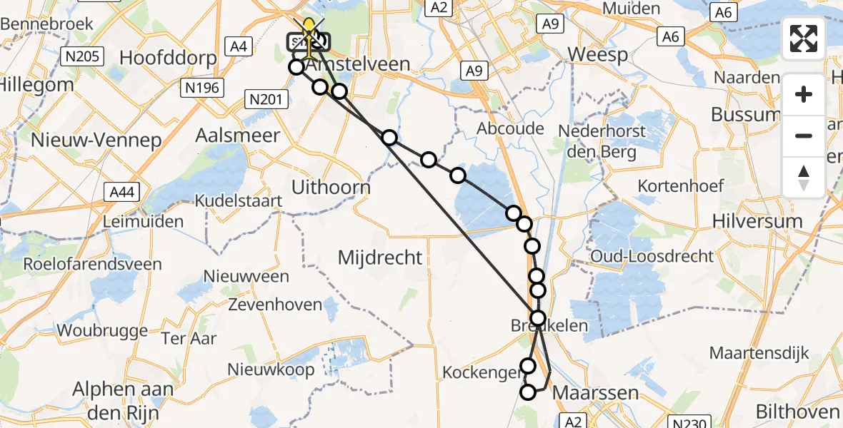 Vluchtroute Politiehelikopter van Schiphol naar Schiphol