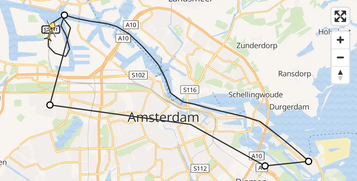 Routekaart van de vlucht: Lifeliner 1 naar Amsterdam Heliport, Grote Tocht
