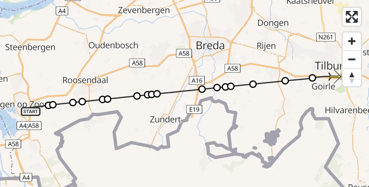 Routekaart van de vlucht: Lifeliner 3 naar Tilburg, Klaverveldenweg