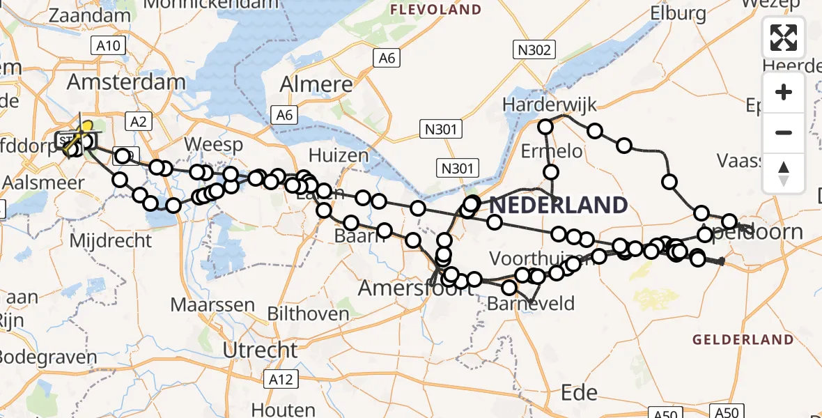 Routekaart van de vlucht: Politieheli naar Schiphol, Kraayveldstraat
