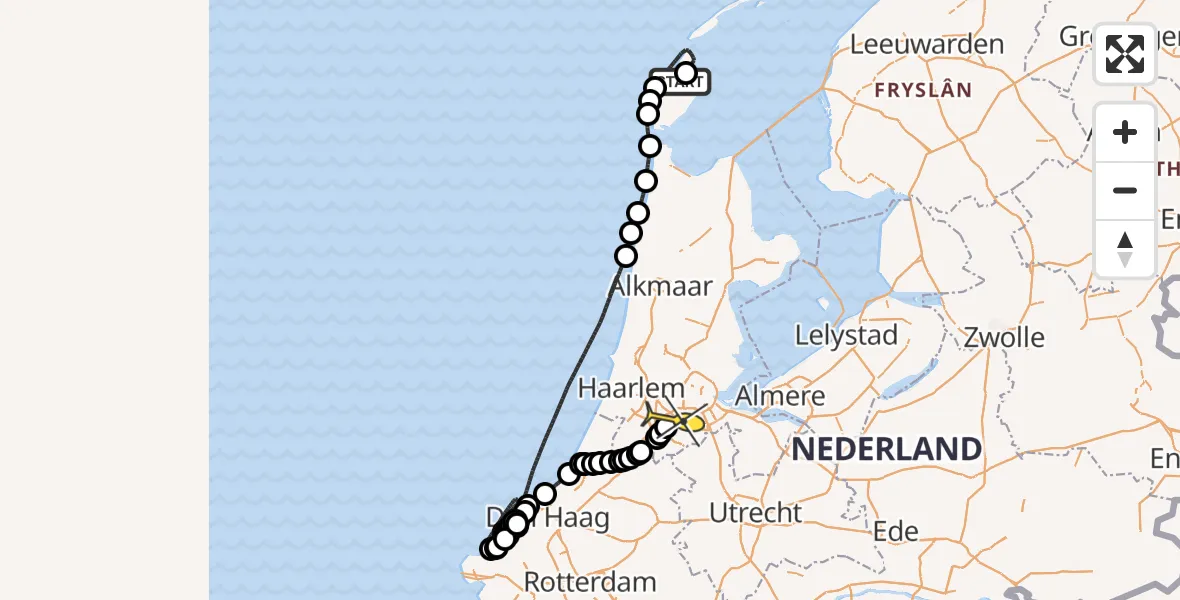 Routekaart van de vlucht: Politiehelikopter naar Schiphol, Postweg