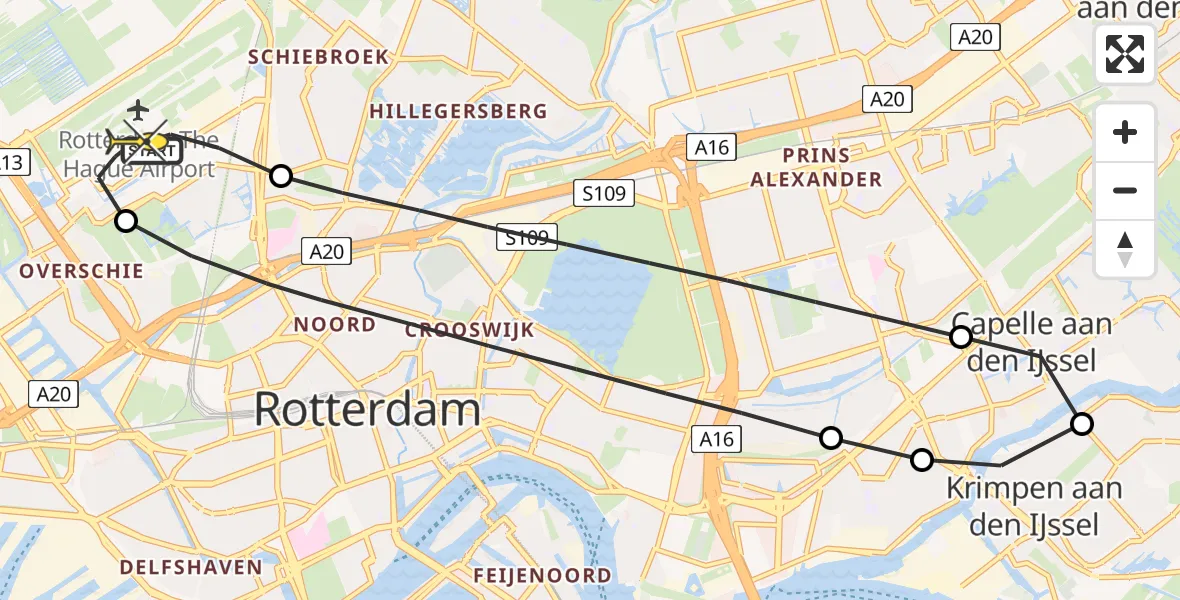 Routekaart van de vlucht: Lifeliner 2 naar Rotterdam The Hague Airport, Edsger Dijkstralaan