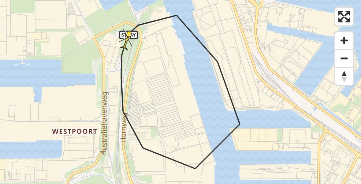 Routekaart van de vlucht: Lifeliner 1 naar Amsterdam Heliport, Kajuitpad