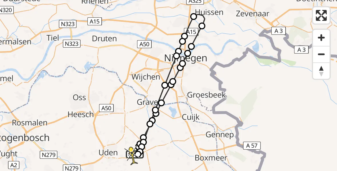 Routekaart van de vlucht: Lifeliner 3 naar Vliegbasis Volkel, Houtvennen