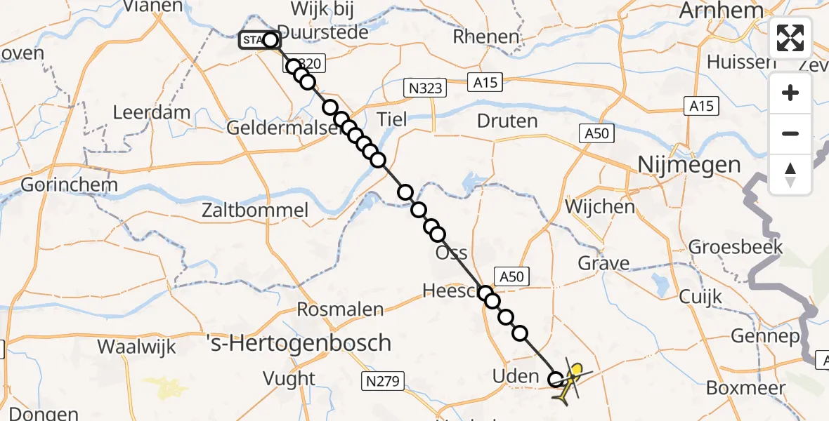 Routekaart van de vlucht: Lifeliner 3 naar Vliegbasis Volkel, Smalriemseweg