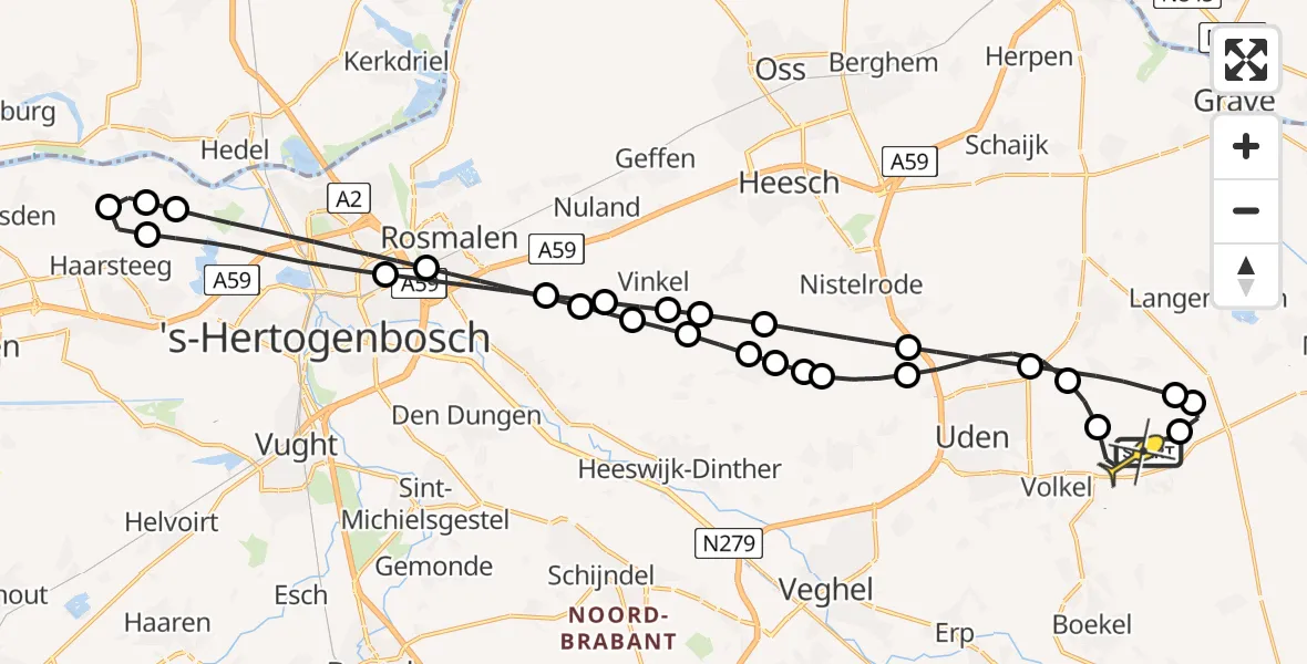 Routekaart van de vlucht: Lifeliner 3 naar Vliegbasis Volkel, Zeelandsedijk