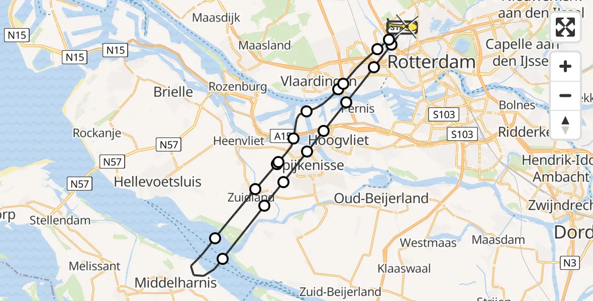 Routekaart van de vlucht: Lifeliner 2 naar Rotterdam The Hague Airport, Witte brug