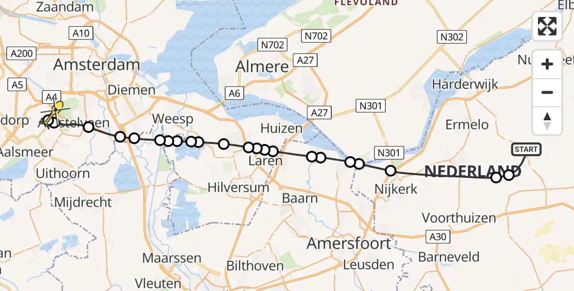 Routekaart van de vlucht: Politieheli naar Schiphol, Flevoweg