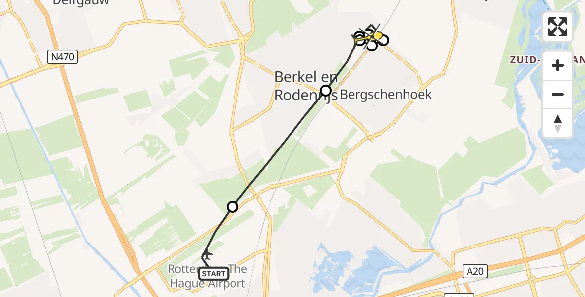Routekaart van de vlucht: Lifeliner 2 naar Berkel en Rodenrijs, Nieuwe Bovendijk
