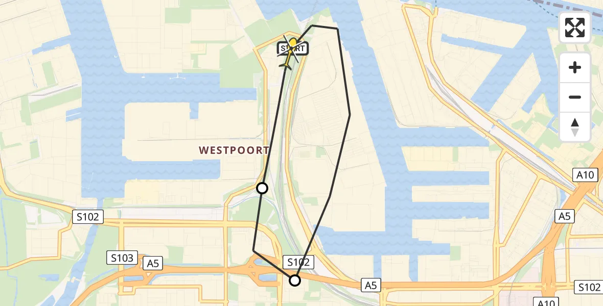 Routekaart van de vlucht: Lifeliner 1 naar Amsterdam Heliport, Maltaweg