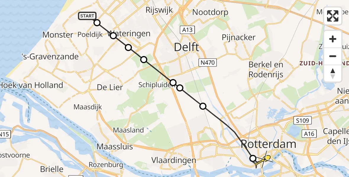 Routekaart van de vlucht: Lifeliner 2 naar Erasmus MC, ABC Westland