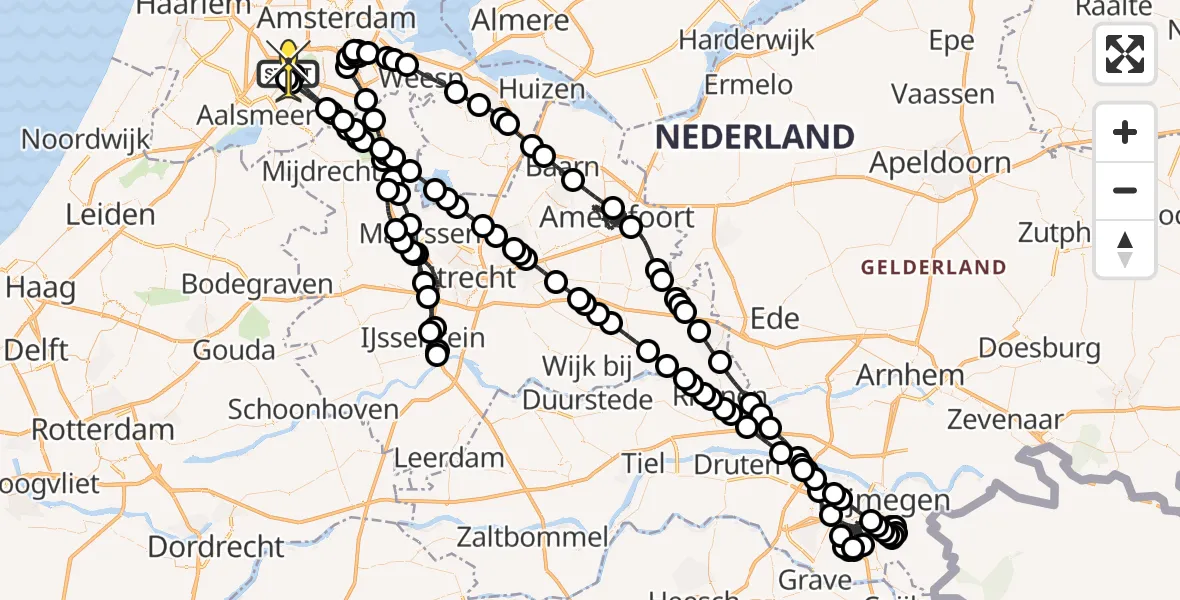Vluchtroute Politiehelikopter van Schiphol naar Schiphol