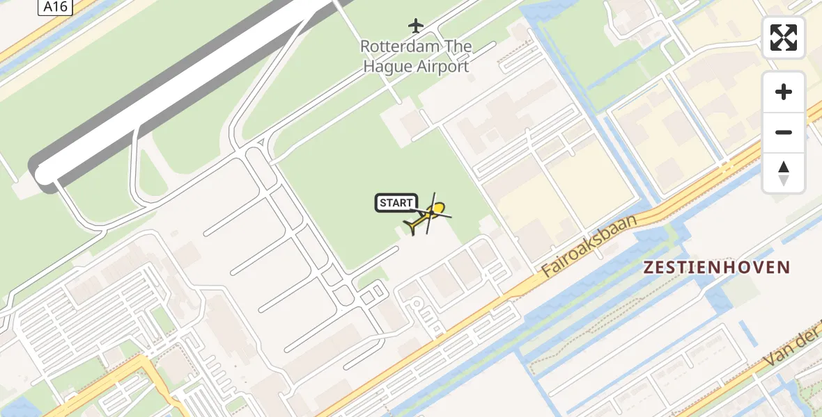 Routekaart van de vlucht: Politiehelikopter naar Rotterdam The Hague Airport, Fairoaksbaan