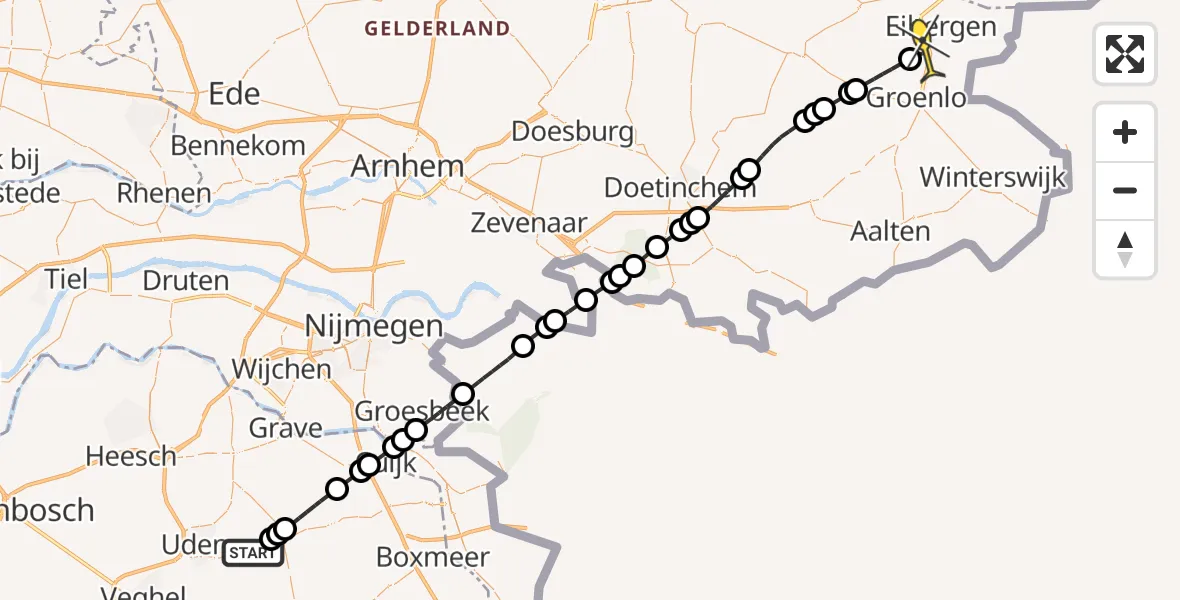 Routekaart van de vlucht: Lifeliner 3 naar Eibergen, Zeelandsedijk