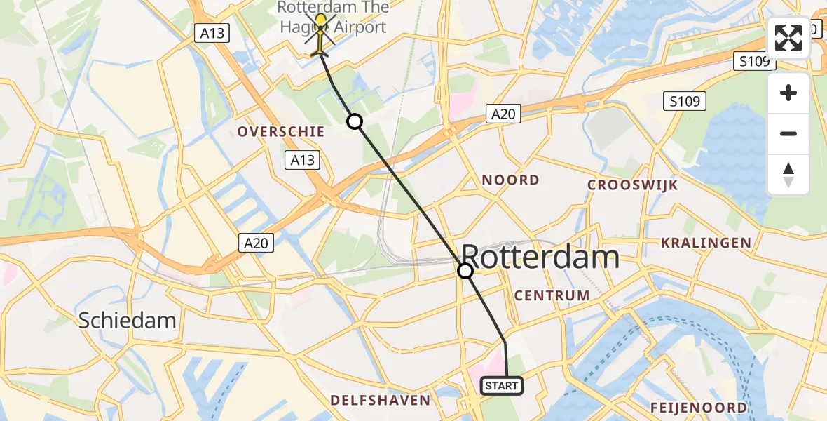 Routekaart van de vlucht: Lifeliner 2 naar Rotterdam The Hague Airport, Bloemkwekersstraat