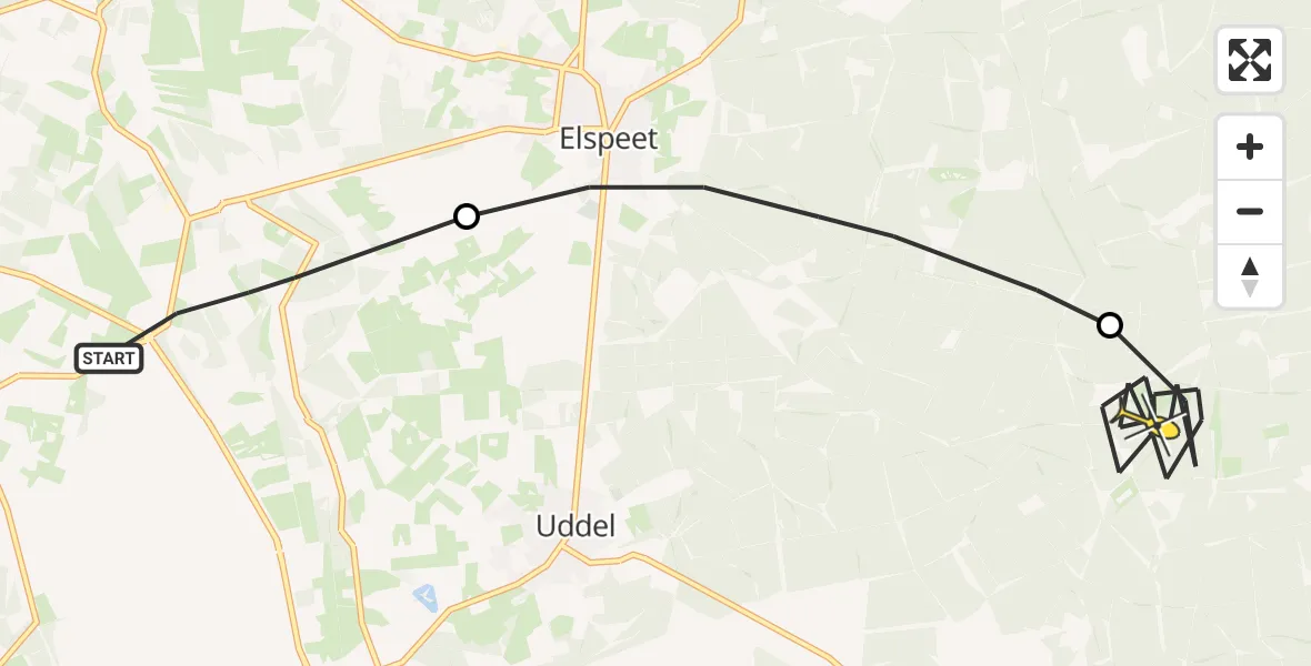 Routekaart van de vlucht: Politieheli naar Vaassen, Molenbeek