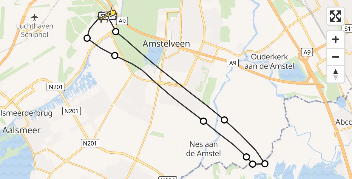 Routekaart van de vlucht: Politieheli naar Schiphol, Fokkerweg