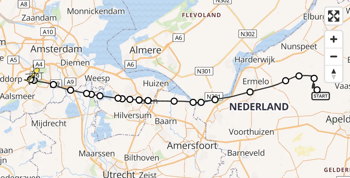 Routekaart van de vlucht: Politiehelikopter naar Schiphol, Elspeterweg