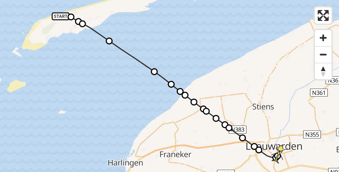 Routekaart van de vlucht: Ambulancehelikopter naar Leeuwarden, Verbindingsweg