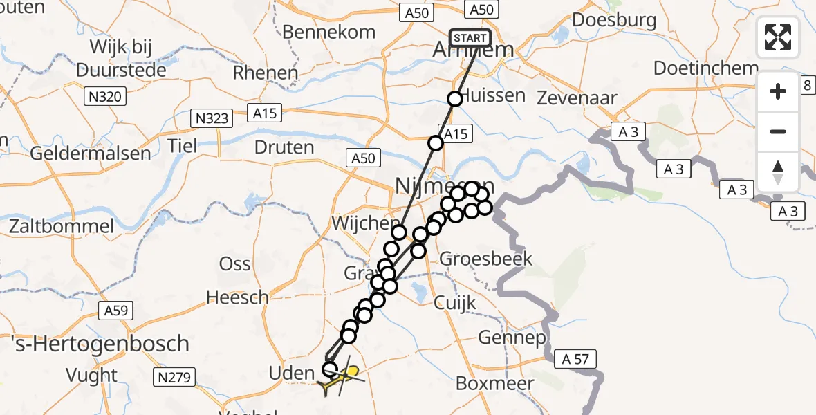 Routekaart van de vlucht: Lifeliner 3 naar Vliegbasis Volkel, Cattepoelseweg