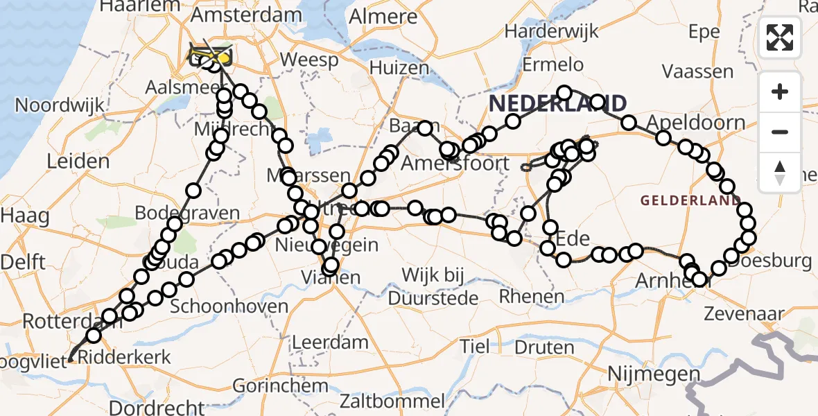 Vluchtroute Politiehelikopter van Schiphol naar Schiphol