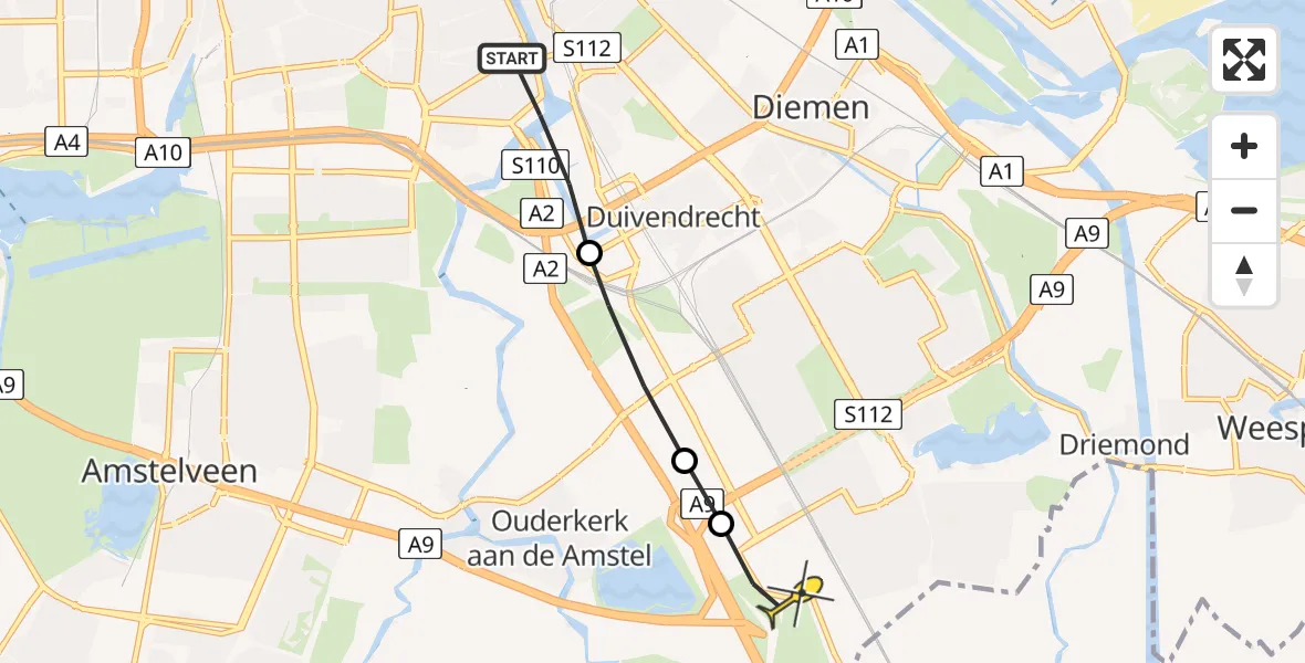 Routekaart van de vlucht: Lifeliner 1 naar Academisch Medisch Centrum (AMC), Johann Siegerstraat