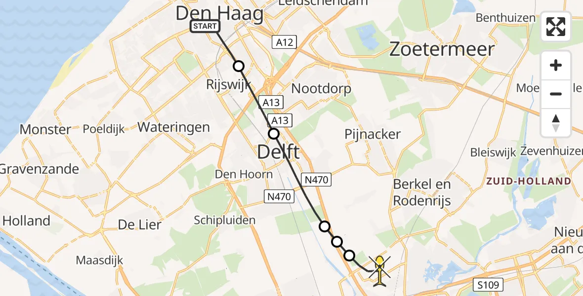 Routekaart van de vlucht: Lifeliner 2 naar Rotterdam The Hague Airport, Waldorpstraat
