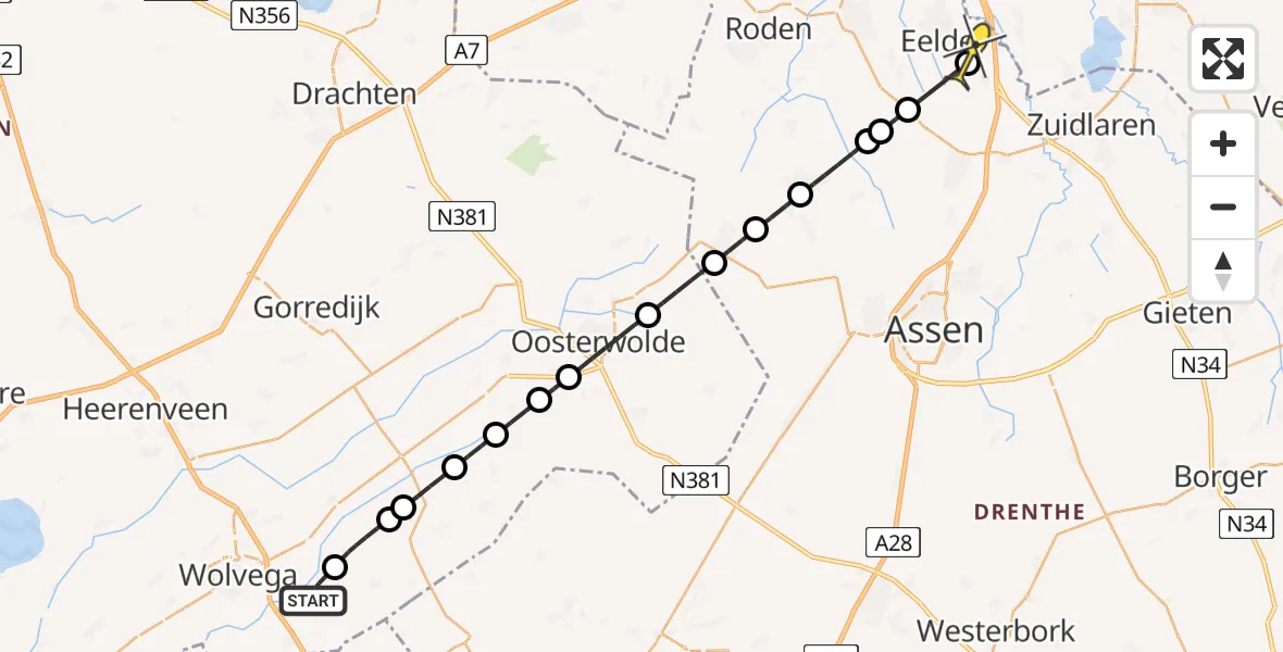 Routekaart van de vlucht: Lifeliner 4 naar Groningen Airport Eelde, Buitenweg