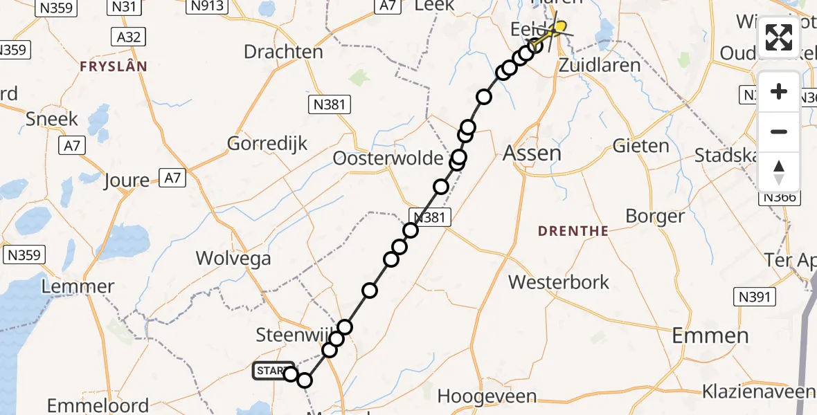 Routekaart van de vlucht: Lifeliner 4 naar Groningen Airport Eelde, Beulakerweg