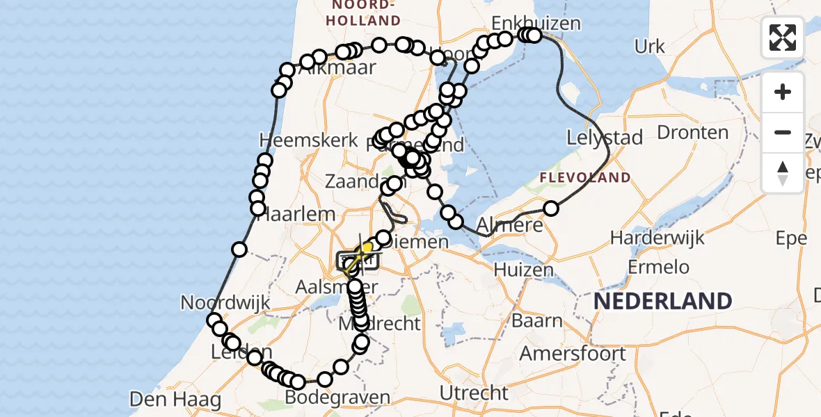 Routekaart van de vlucht: Politiehelikopter naar Schiphol, Nieuwemeerdijk