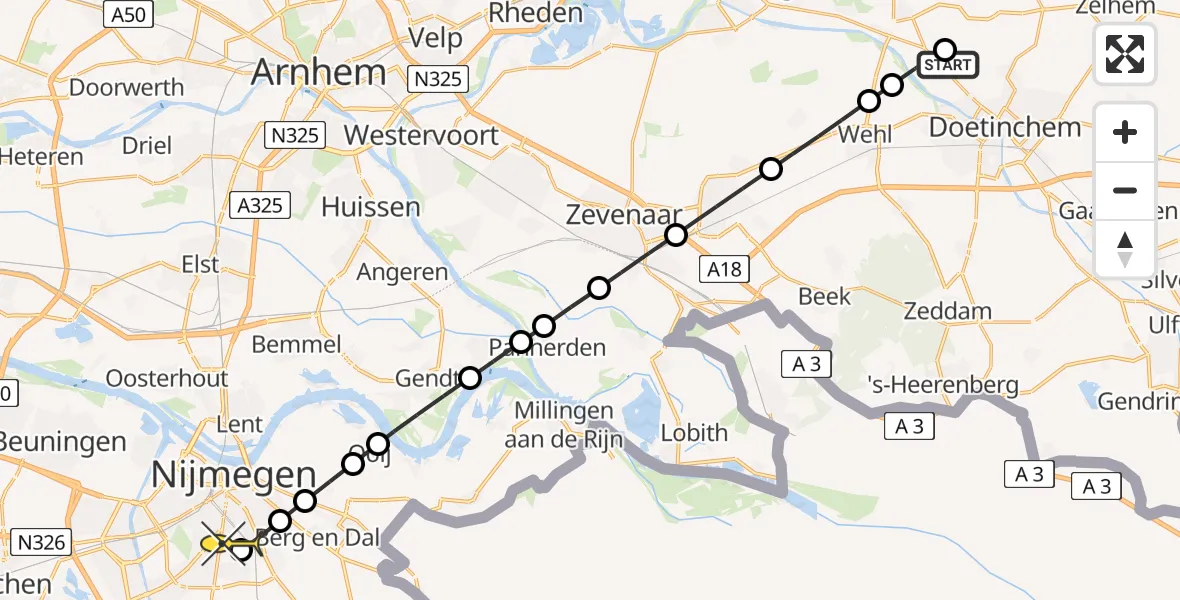 Routekaart van de vlucht: Lifeliner 3 naar Radboud Universitair Medisch Centrum, Rijksweg