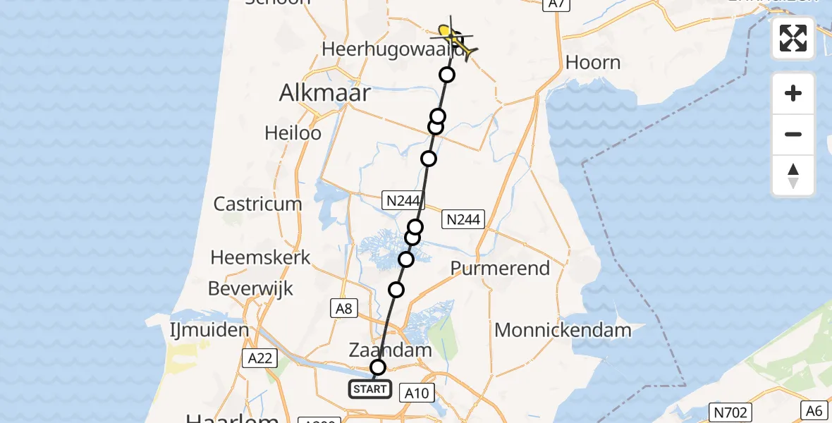 Routekaart van de vlucht: Lifeliner 1 naar Obdam, Kanaalkade