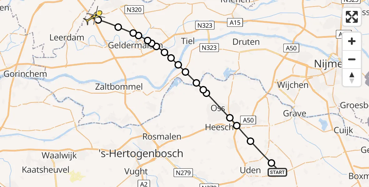 Routekaart van de vlucht: Lifeliner 3 naar Culemborg, De Bunders