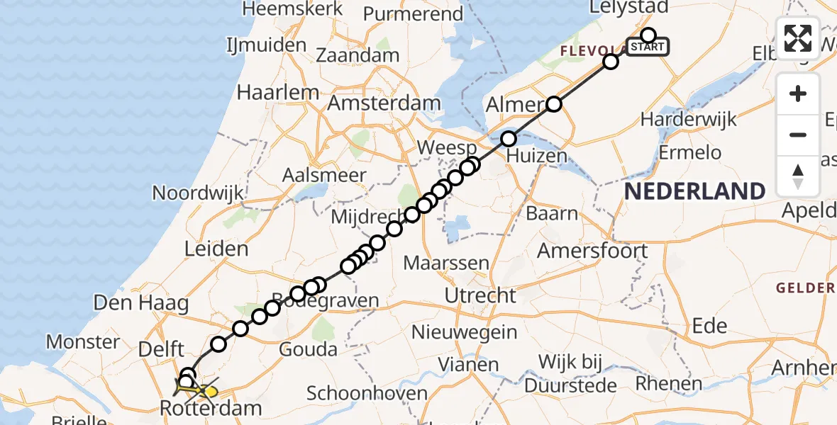 Routekaart van de vlucht: Lifeliner 2 naar Rotterdam The Hague Airport, Larserweg