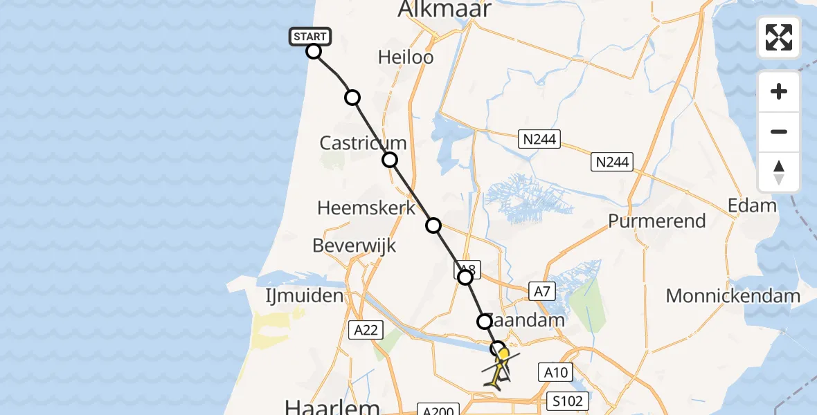 Routekaart van de vlucht: Lifeliner 1 naar Amsterdam Heliport, Lageweg