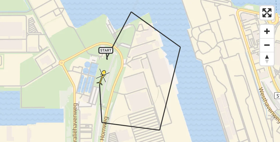 Routekaart van de vlucht: Lifeliner 1 naar Amsterdam Heliport, Elbaweg