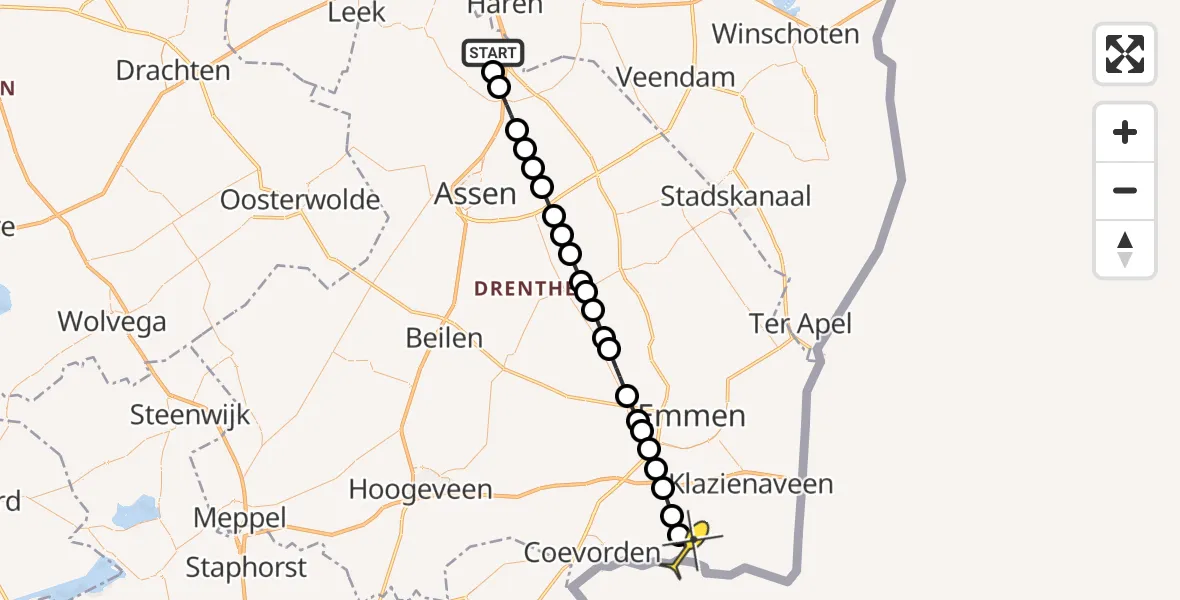 Routekaart van de vlucht: Lifeliner 4 naar Schoonebeek, Norgerweg