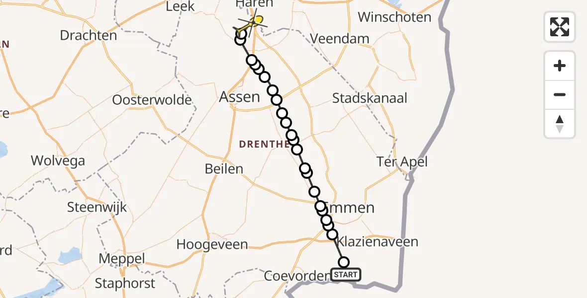 Routekaart van de vlucht: Lifeliner 4 naar Groningen Airport Eelde, Beekweg