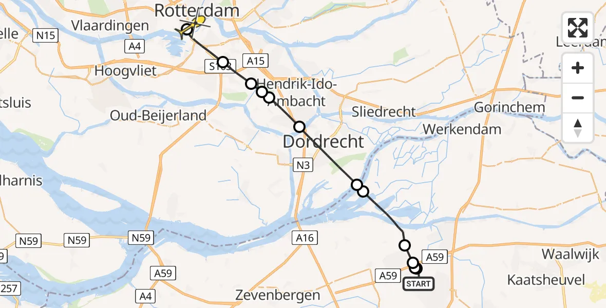 Routekaart van de vlucht: Lifeliner 2 naar Erasmus MC, Logistiekweg