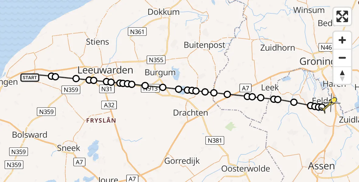 Routekaart van de vlucht: Lifeliner 4 naar Groningen Airport Eelde, Noorderbleek