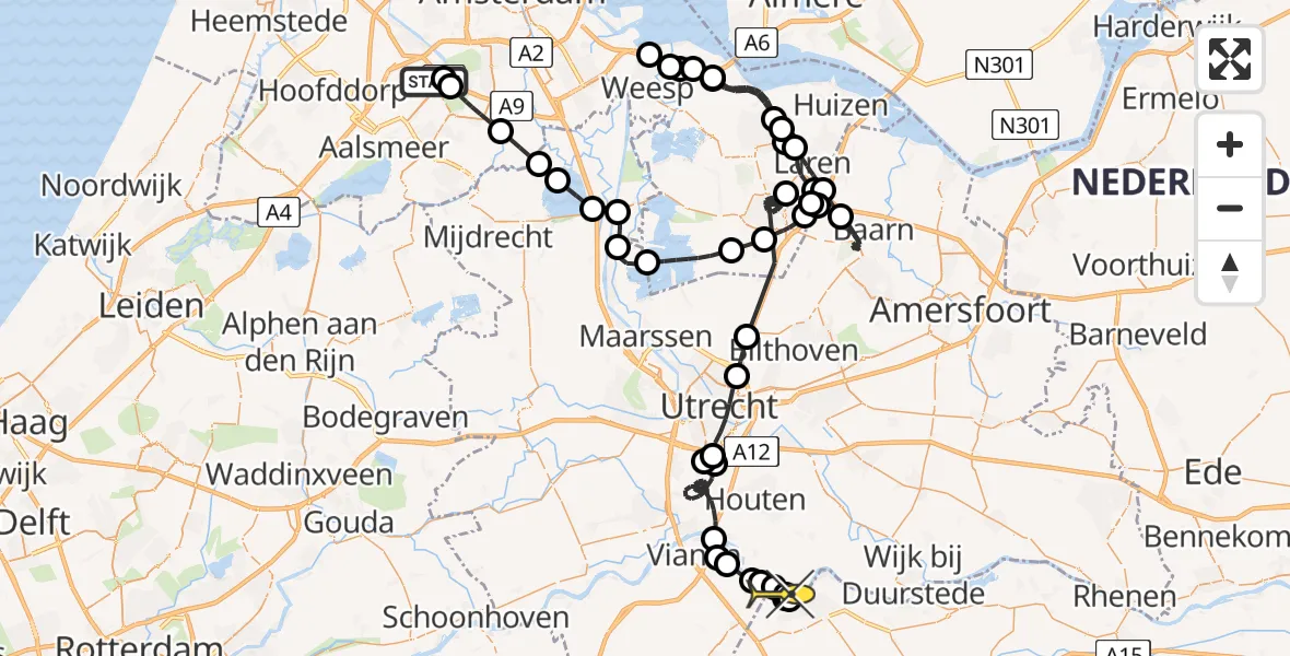 Routekaart van de vlucht: Politiehelikopter naar Culemborg, Kraayveldstraat