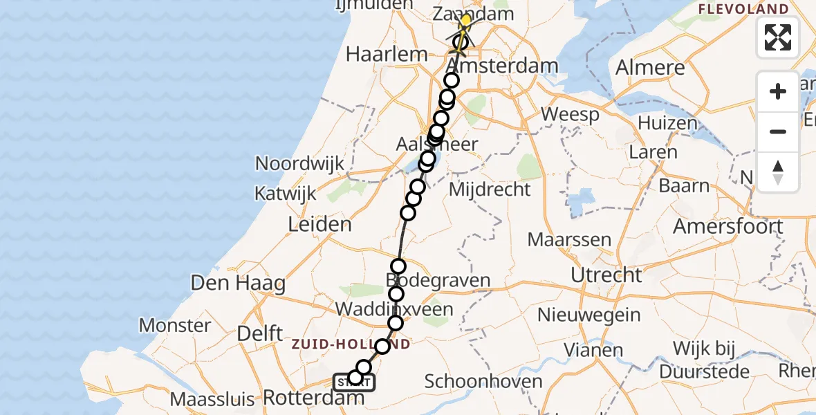 Routekaart van de vlucht: Lifeliner 1 naar Amsterdam Heliport, Essebaan