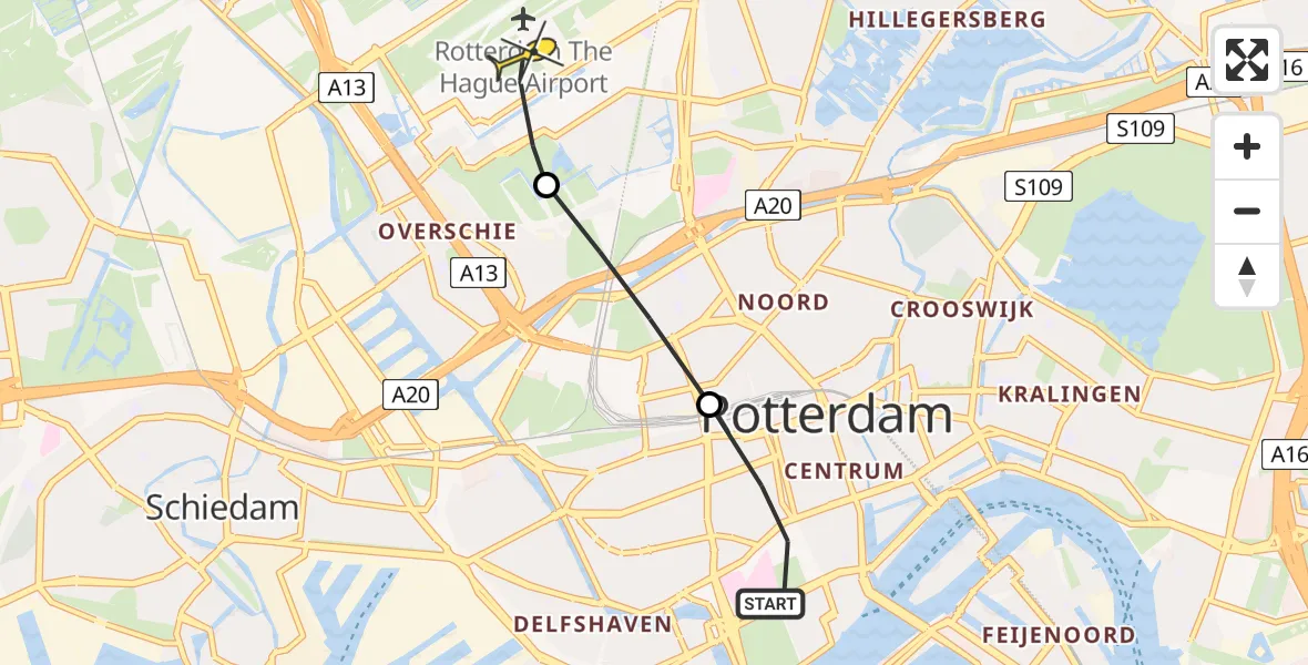 Routekaart van de vlucht: Lifeliner 2 naar Rotterdam The Hague Airport, Gouvernestraat